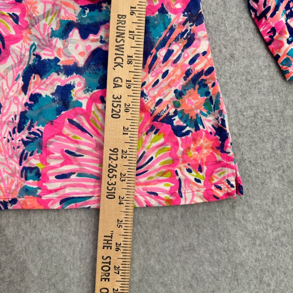 Lulu B Tropical Floral V-Neck T-Shirt Sz S Pink Blue Coastal Beach Cotton Bright - Picture 4 of 7